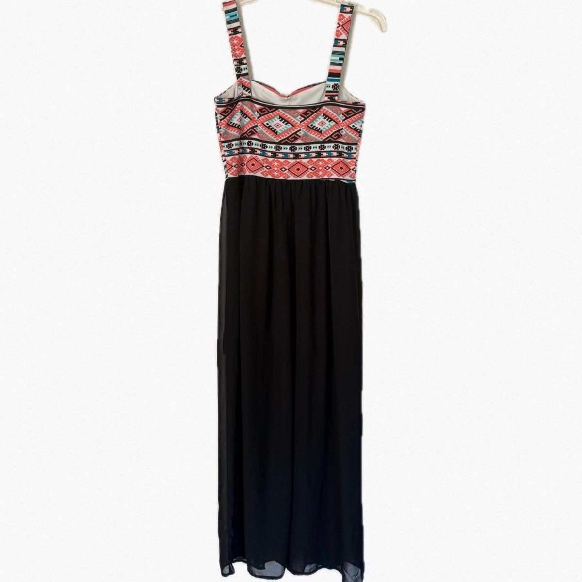 Aztec Print Chiffon Maxi Dress Xs S Boho Geometric Tribal Sheer Festival Finesse — image 4 of 7